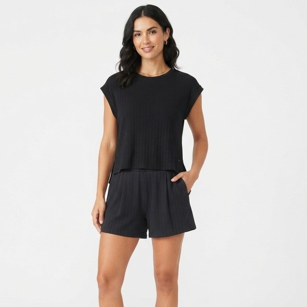 Freely 2 Piece Set Black Ribbed Cap Sleeve  - Top: XS / Shorts: S